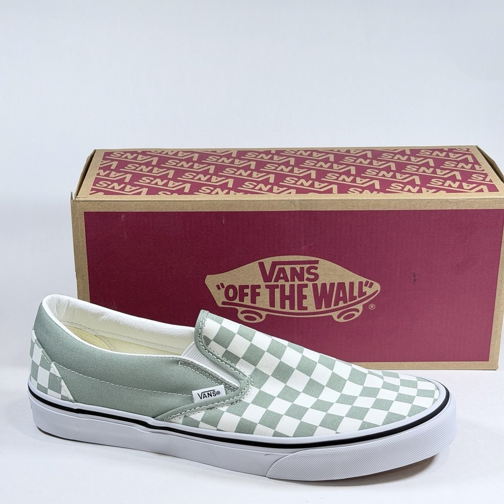 Vans Size-11 Mens Classic Slip-on Theory Checkerboard Sneakers Green VN000BVZCJL